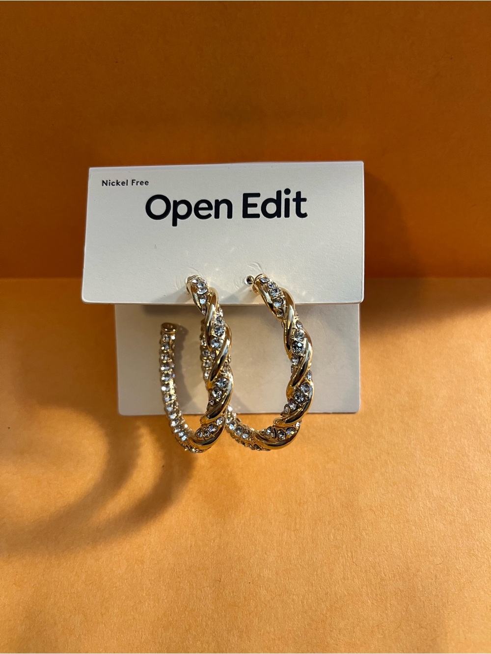Gold Twisted Crystal Hoop Earrings by Open Edit